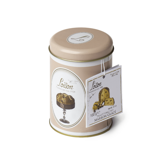 Panettoncino Kostanj v Darilni Kovinski Škatli 100 g