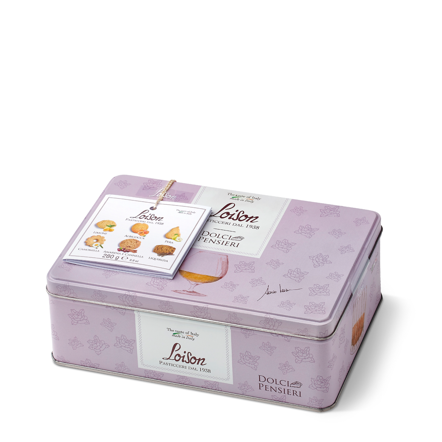 Piškoti Limona, Marelica, Hruška, Kamilica, Češnja&Cimet, Sladki Koren 280 g - Kovinska Škatla